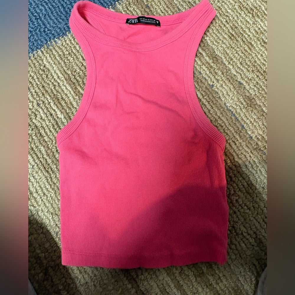 Zara hot pink cropped tank top